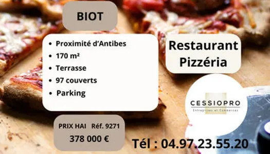 Restaurant, pizzeria à BIOT, proximité d'Antibes, parking, état neuf