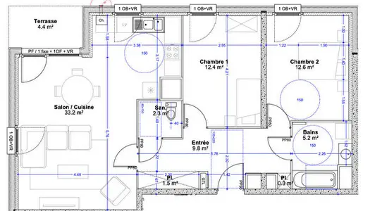 Programme neuf de 14 appartements avec ascenseur + 28 places de parking du T2 au T3 avec terrasse, 