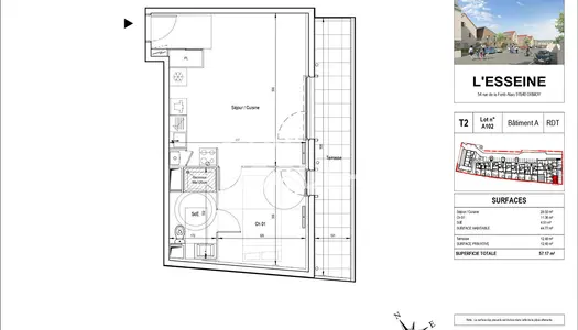 A102 ESSEINE : F2 avec terrasse et 2 parkings 