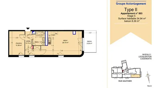 Appartement 2 pièces 55 m² 