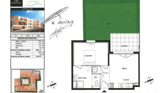 COGOLIN - Résidence neuve - Location annuelle - 2 Pièces de 38 m² - terrasse et jardin - parking 