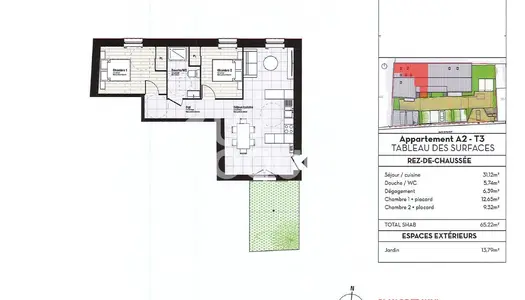 Appartement Le Mas Rillier 3 pièce(s) 65.22 m² 