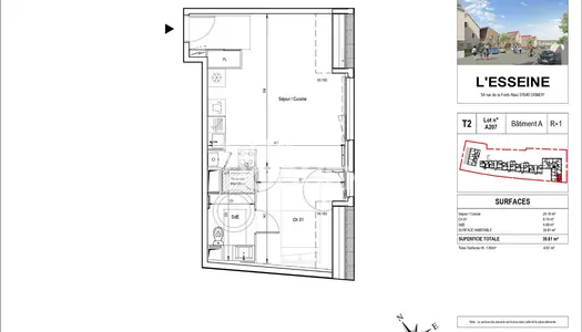 A207 ESSEINE: F2 de 39 m2 avec box 