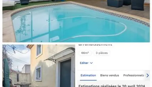 Vente à terme maison de ville T3 piscine terrasses parking 14004 limite 13012-13013 