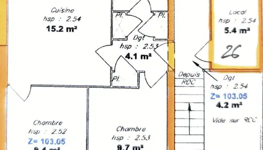 T3, deux chambres, avec un bel extérieur 