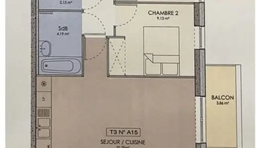 Vente bel appartement T3 avec parking en plein centre d'Annoeullin 