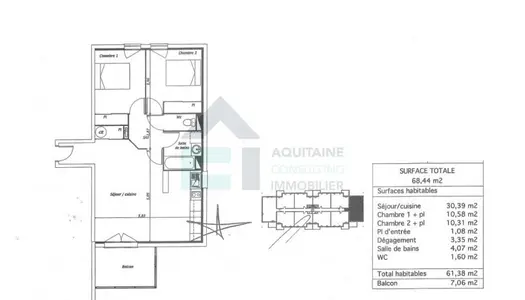 Appartement en résidence 3 pièces 61 m² 