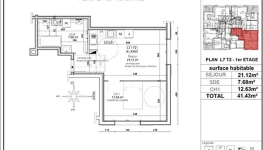 Appartement Vetraz Monthoux 2 pièce(s) 41.43 m2