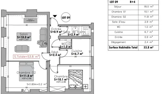 Appartement 3 pièces 54 m² 