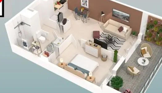 T2. 42 m2 + 12 m2 terrasse. Neuf. 2 pièces. 2 parkings privés. 2Clims. Dans immeuble neuf 