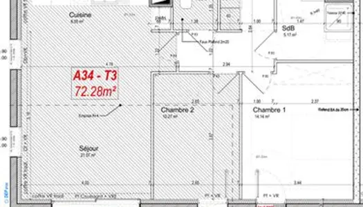 Appartement T3 récent (2020), de 72,28m2 avec beau balcon et un garage fermé en sous-sol sur les 