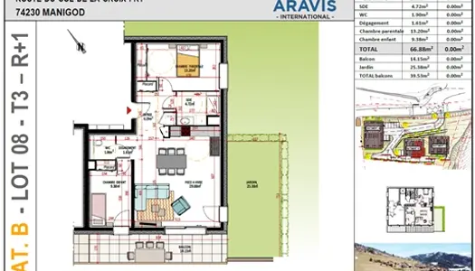 T3 avec jardin et balcon + cave + double parking souterrain