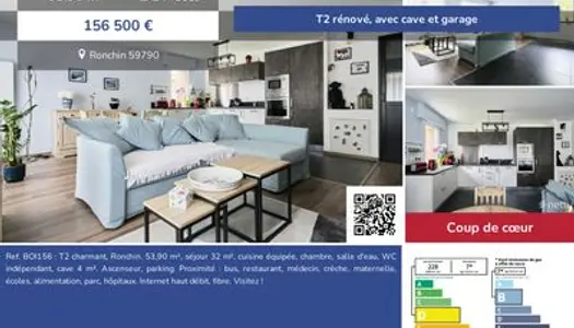 Joli T2 de 54m² avec garage et cave 