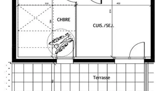 Location T2 RdJ 41m² + Terrasse + Garage fermé 